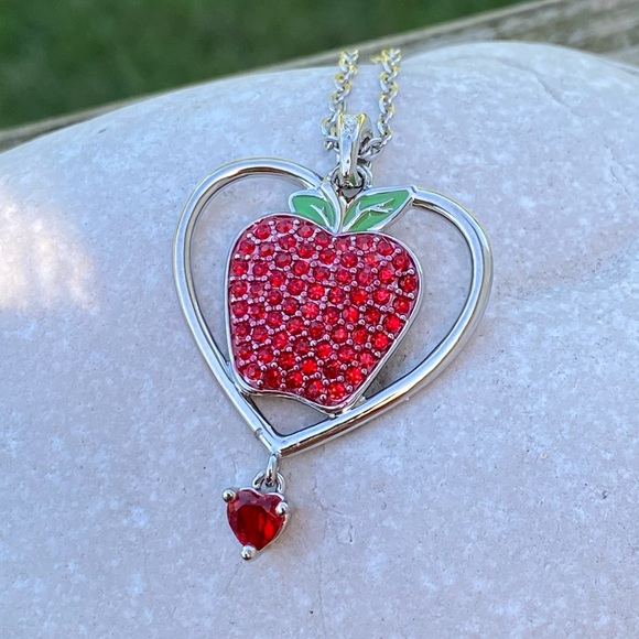 Crystal Heart Apple necklace September on stainless steel chain red heart dangle - Picture 6 of 8